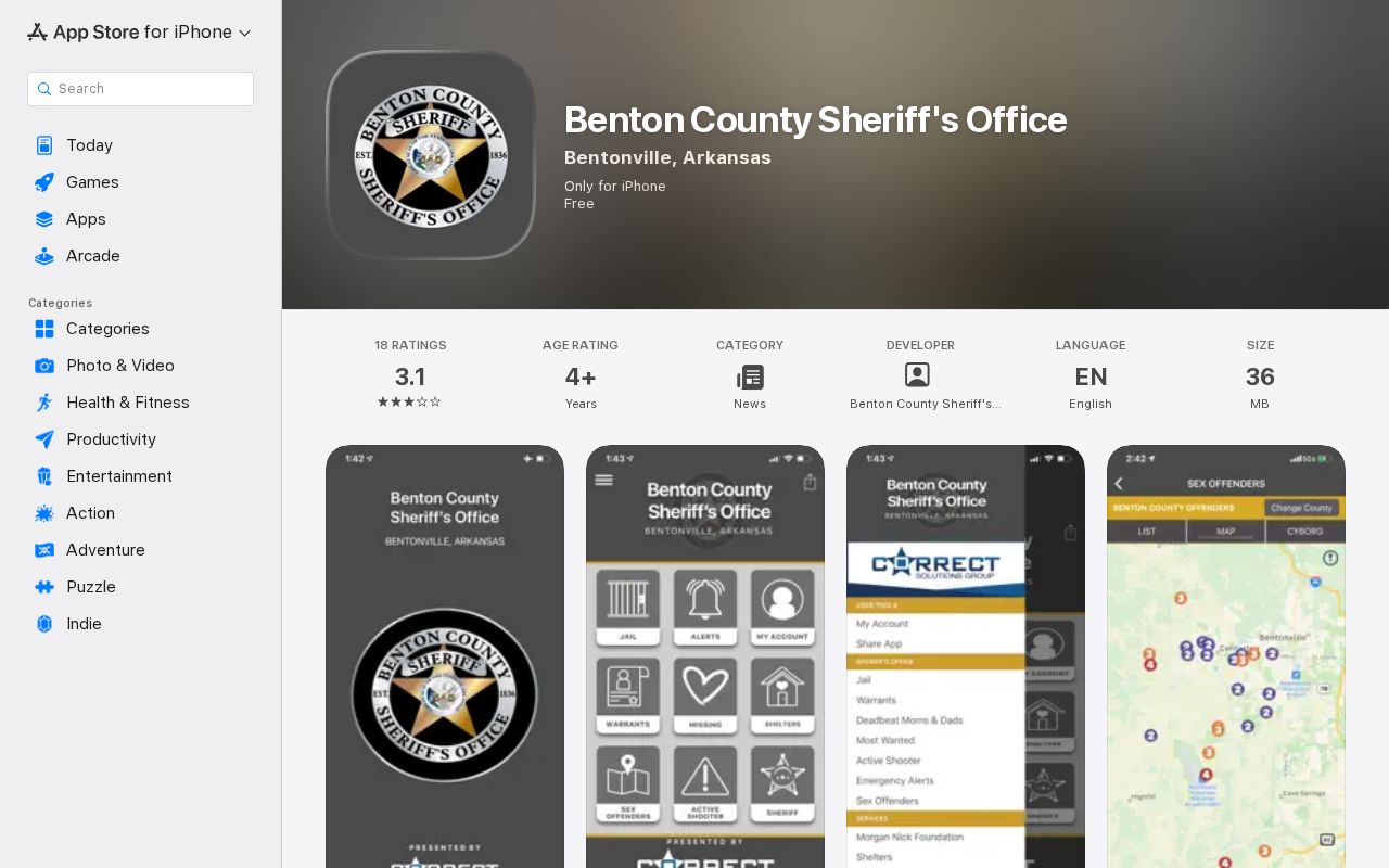 Benton County Sheriff's Office mobile app listing