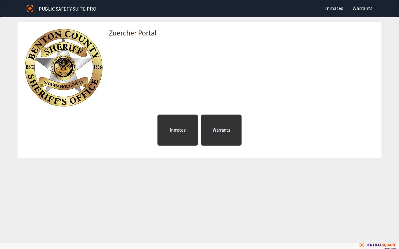 Benton County Sheriff's Office Zuercher roster and warrant search interface