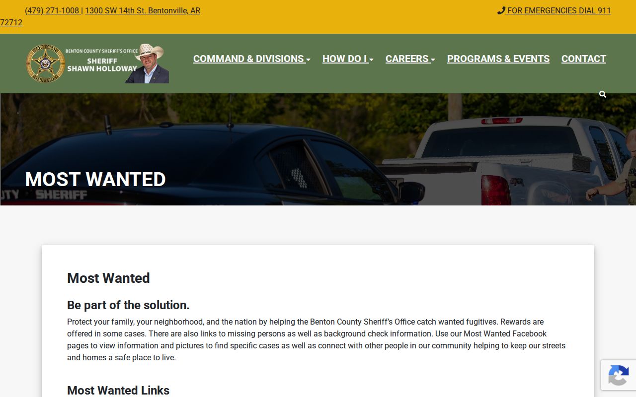 Benton County Sheriff's Office Most Wanted resource page