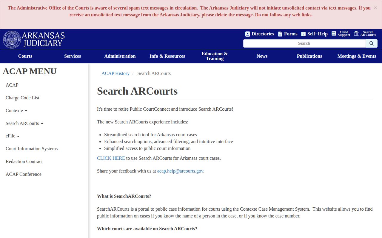Arkansas Judiciary public court case search information