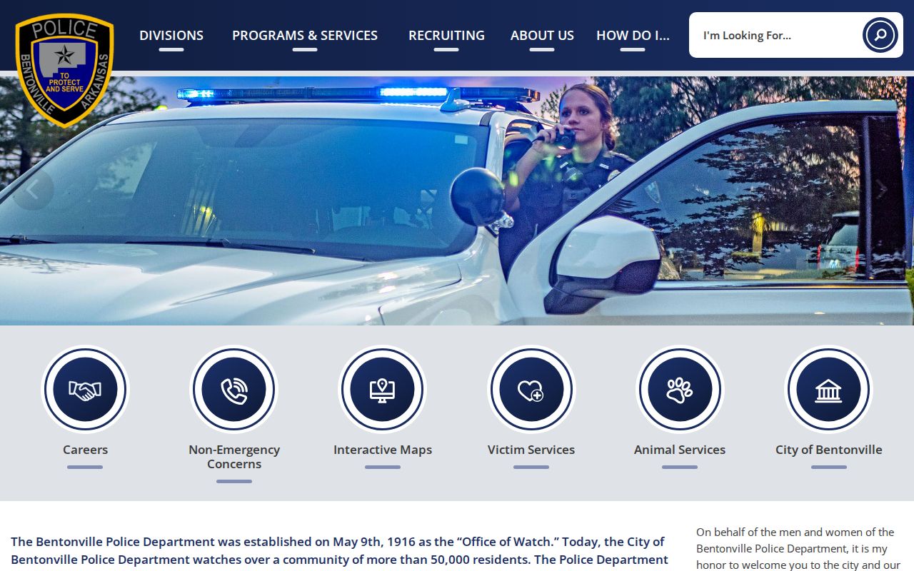 Bentonville Police Department official page for Bentonville arrest records