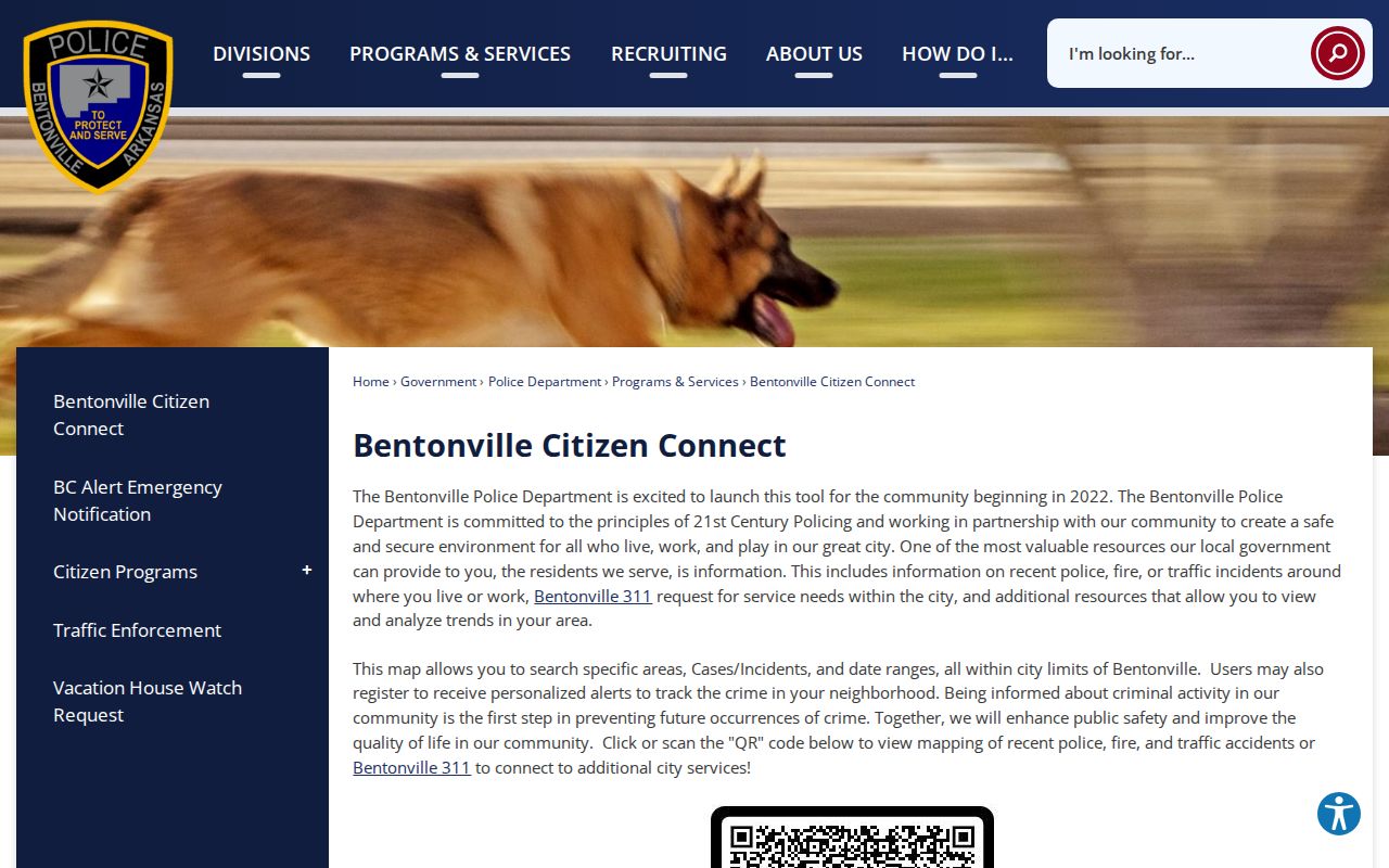 Bentonville Citizen Connect incident information interface