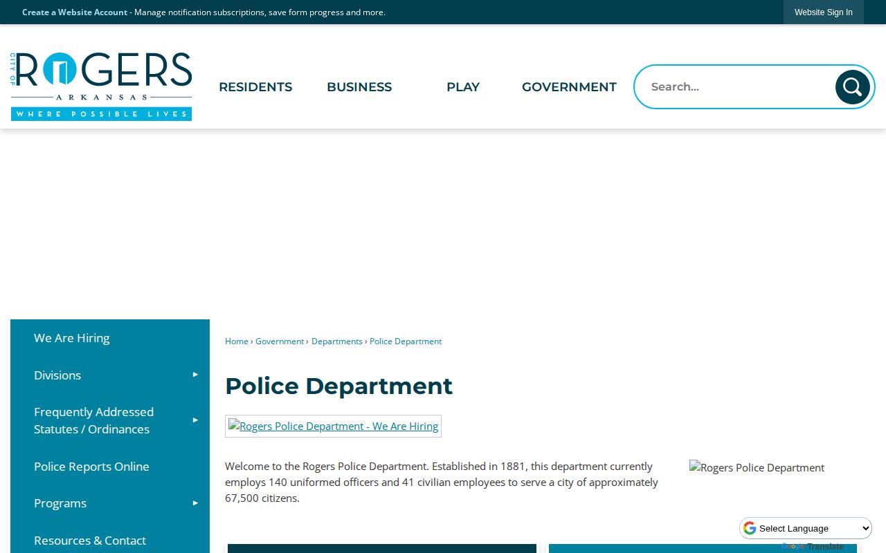 Rogers Police Department official page for Rogers arrest information