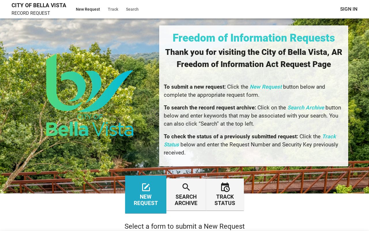 Bella Vista JustFOIA public arrest records request portal