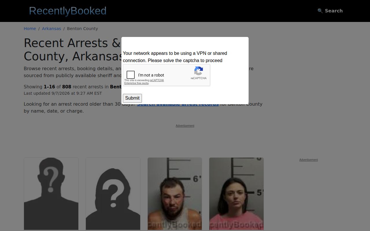 Unofficial RecentlyBooked Benton County index page