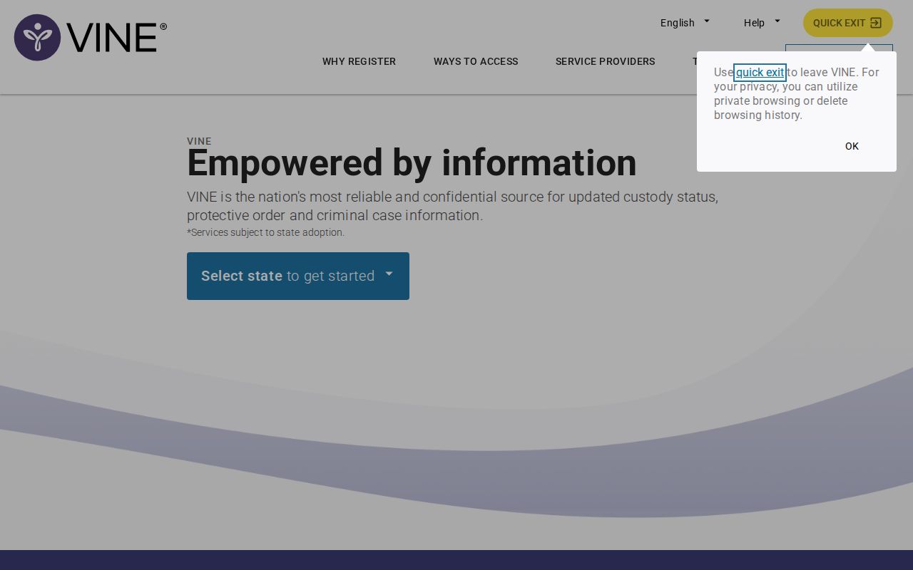Official VINELink custody search and notification service
